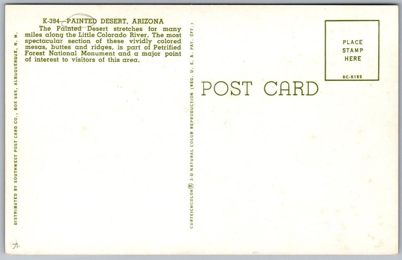 Vtg Arizona AZ Painted Desert Petrified Forest 1950s Scenic View Postcard