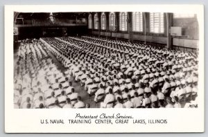 Chicago IL RPPC Protestant Church Naval Training Ctr Great Lakes  Postcard V27