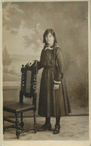 Women portraits near vintage chairs early photo postcards x 4