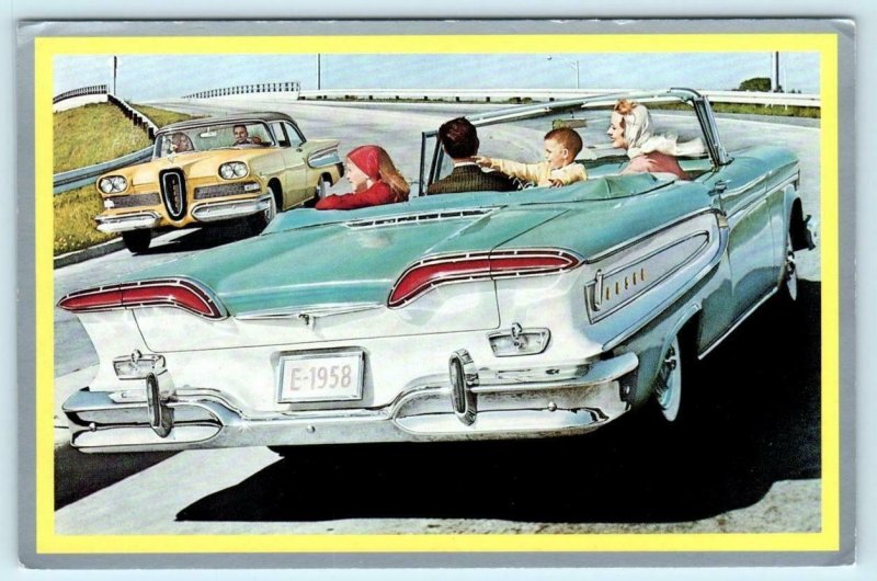 1958 EDSEL ~ AUTOMOBILE  Advertising Touring America 1990 Postcard 4 x 6