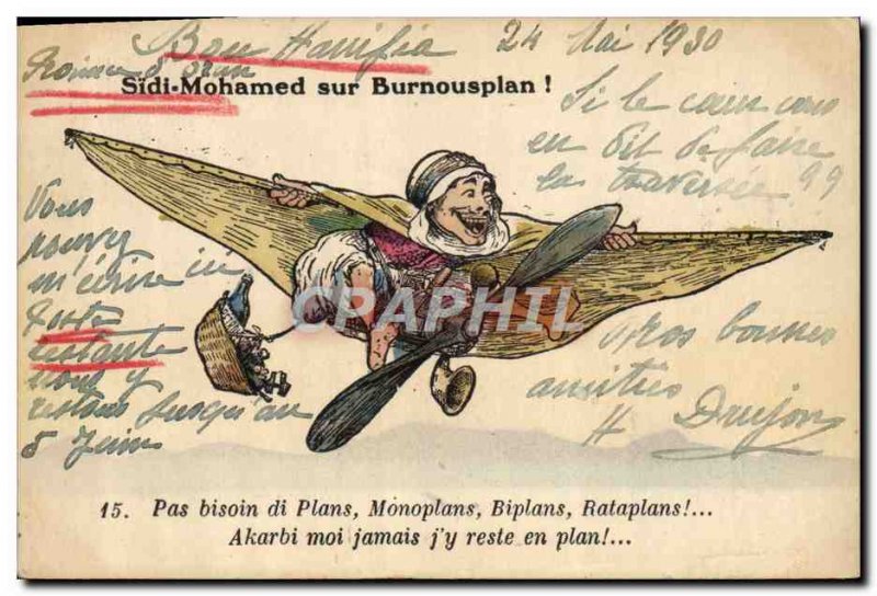 Old Postcard Fantasy Illustrator Sidi Mohamed on Burnousplan Jet