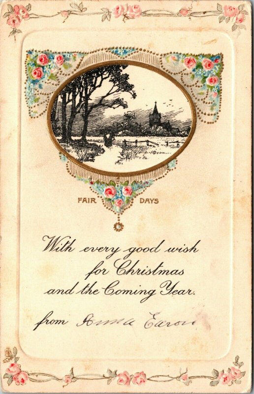 TUCK 5039 FAIR DAYS Merry Christmas Happy New Year POSTCARD PC VINTAGE POSTED