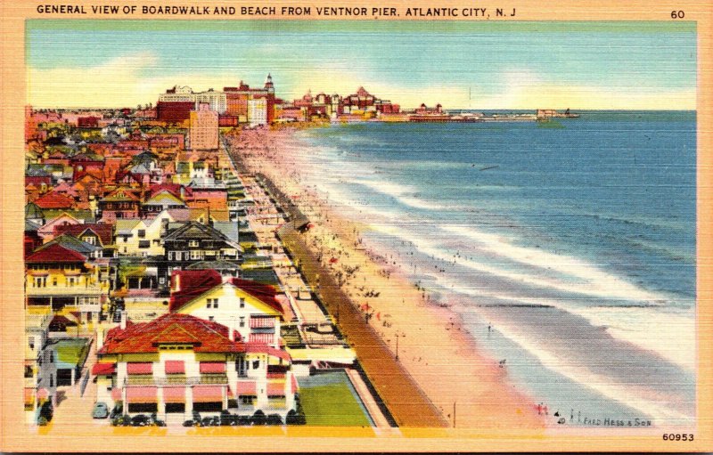 New Jersey Atlantic City General View Of Boardwalk and Beach From Ventnor Pier