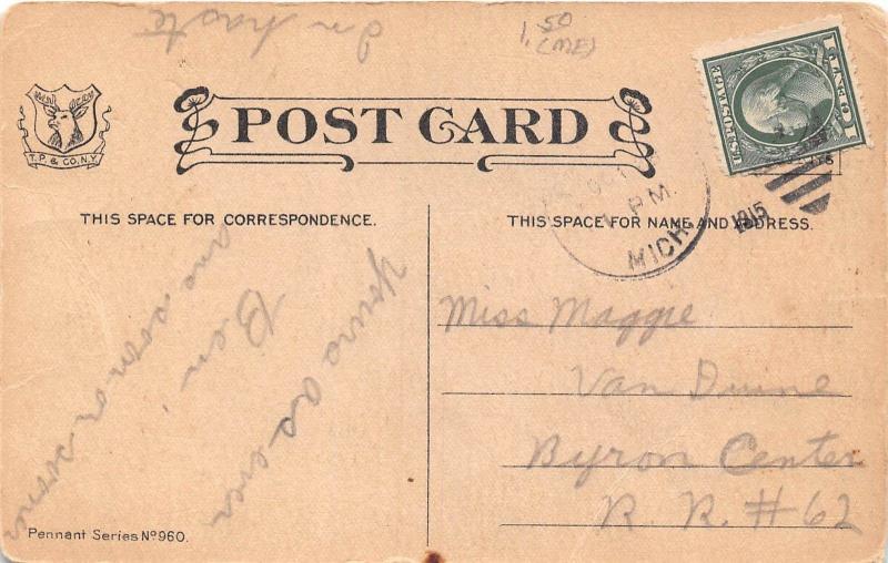 <A2> Michigan Mi PENNANT Postcard 1915 REEMAN Kids SOMETHING GRAND TO TELL 