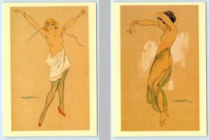 2 Repro Postcards CALDERARA  Artist Signed RISQUE GLAMOR WOMEN Topless Nude 4x6