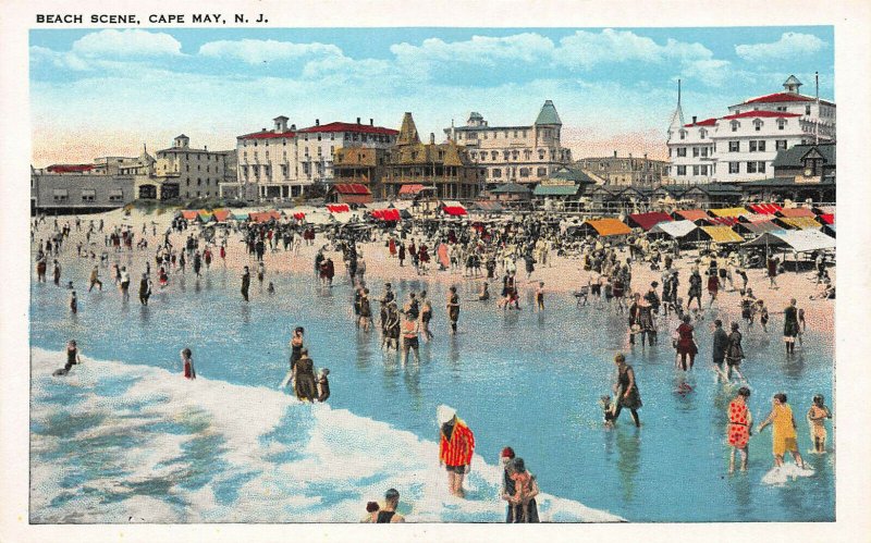 Beach Scene, Cape May, New Jersey, Early Postcard, Unused