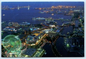 2 Postcards PORT of YOKOHAMA, JAPAN ~ Night COSMO CLOCK Skyline Mt. Fuji  4x6