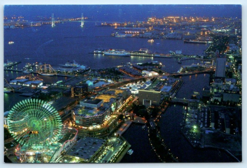 2 Postcards PORT of YOKOHAMA, JAPAN ~ Night COSMO CLOCK Skyline Mt. Fuji  4x6
