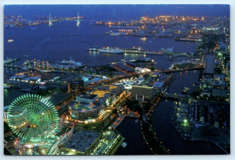 2 Postcards PORT of YOKOHAMA, JAPAN ~ Night COSMO CLOCK Skyline Mt. Fuji  4x6