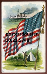 h5213 - US MILITARY Postcard 1910s Patriotic Flag Soldier Battleship