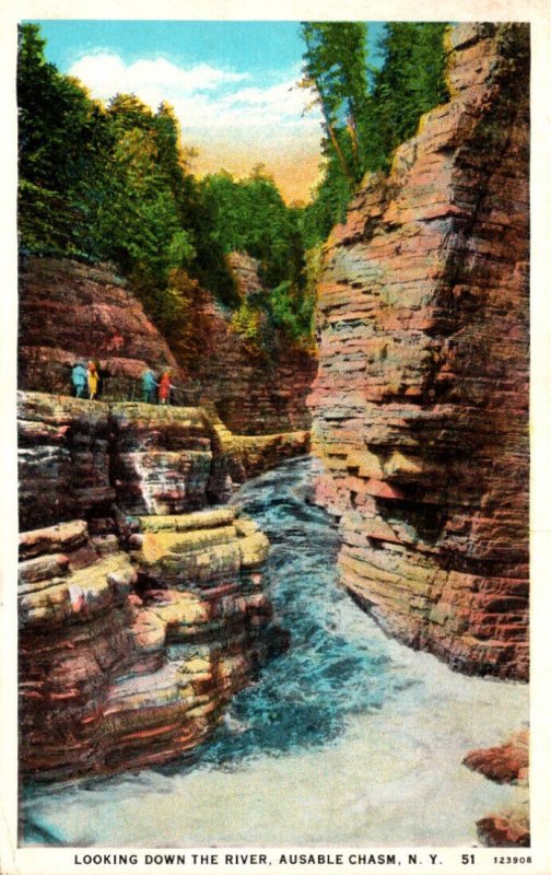 New York Ausable Chasm Looking Down The River 1934 Curteich