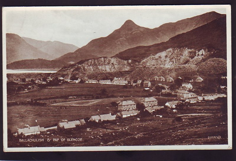 P1539 vintage RPPC view ballachulish & pap of glencoe highlands scotland england