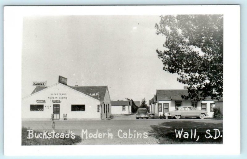 RPPC  WALL, South Dakota SD ~ Roadside BUCKSTEAD'S MODERN CABINS 1950s  Postcard 