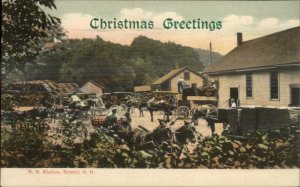 Bristol NH RR Train Station Depot Christmas Overprint c1905 Postcard