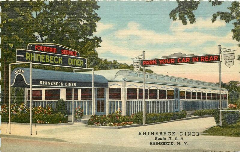 Linen Roadside Postcard Rhinebeck Diner Route US 9 Rhinebeck NY Dutchess County