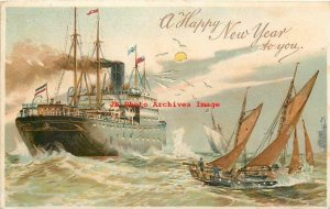 New Year, Hold-to-Light, Steamship, Steamer, Sailboats