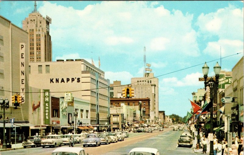 MCM Lansing Michigan Street View Penny s Knapp s Rexal Drugs Vintage Cars A18 United States Michigan Other Postcard