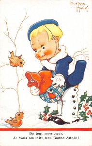 Children Boy Winter Clothes Holy Tree Birds Art Beatrice Mallet postcard B930