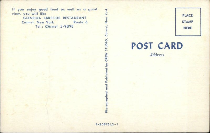Carmel NY Gleneida Lakeside Restaurant & Bar Old Postcard