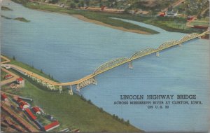 Postcard Lincoln Highway Bridge Mississippi River Clinton Iowa IA