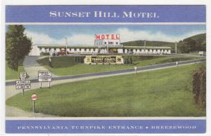 Sunset Hill Motel Pennsylvania Turnpike Breezewood Pennsylvania linen postcard