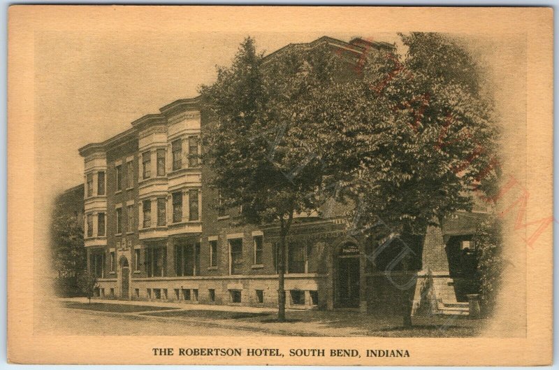 c1920s South Bend, IN Robertson Hotel Building Litho Photo Postcard Indiana A170