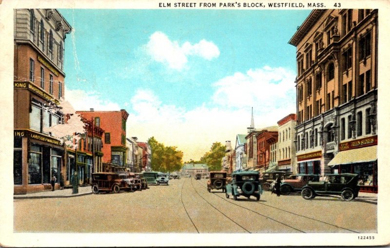 Massachusetts Westfield Elm Street From Park's Block 1938 Curteich