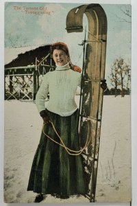 Canada The Toronto Girl Tobogganing Winter Sports 1910 Postcard Q2