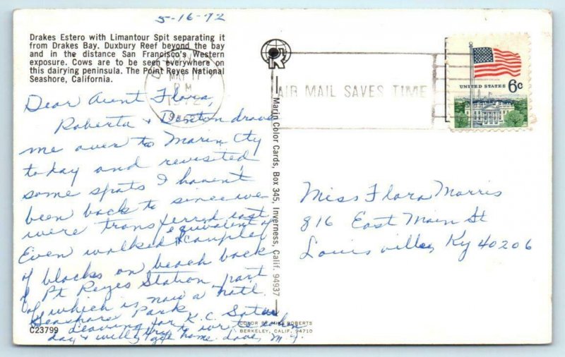 DRAKES ESTERO, Point Reyes National Seashore, CA ~ Marin County 1972   Postcard