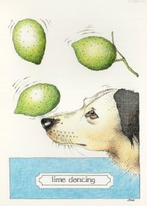 Lime Line Dancing On Dogs Nose Comic Dog Dance Fruit Postcard