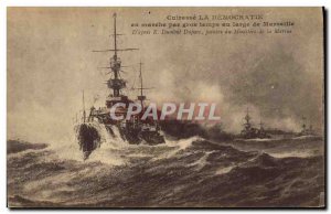 Old Postcard warship Breastplate Democracy running in rough weather off marsa...