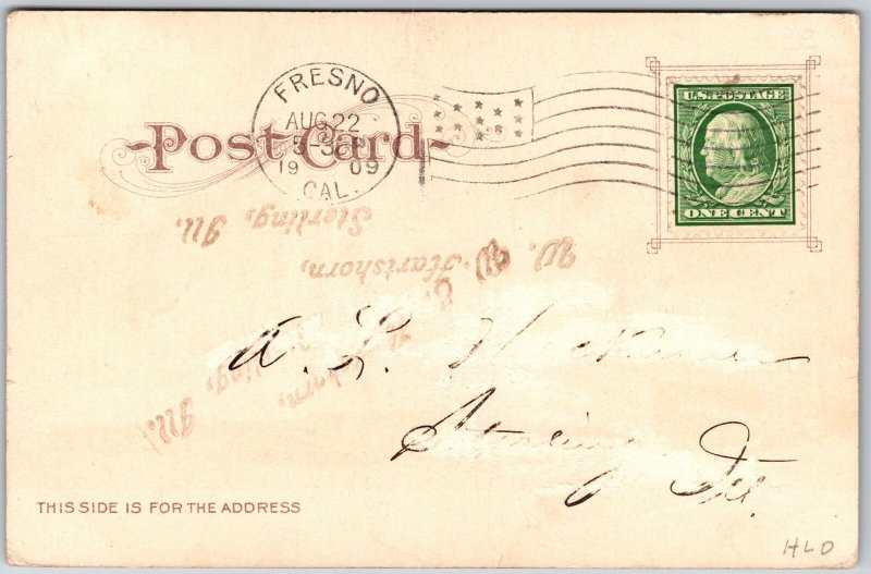 1909 Fresno CA-California, Forsythe Block, Street View Historic Bldg, Postcard