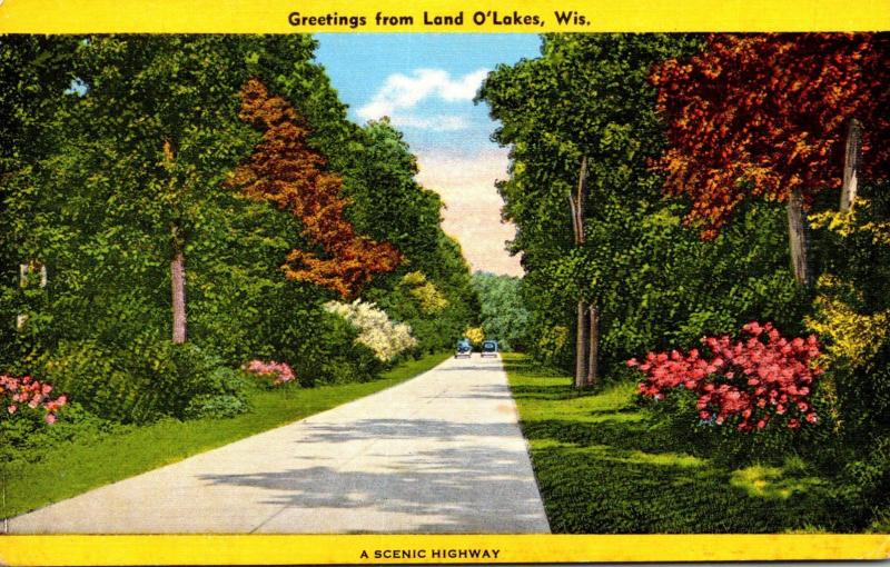 Wisconsin Greetings from Land O'Lakes 1948