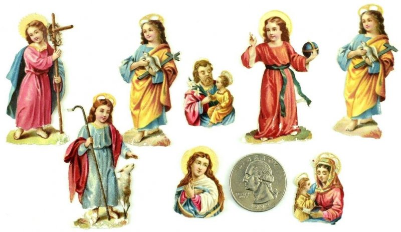 1880's Fab Lovely Die Cut Victorian Cute Religious Kids Lot of 8 Cards PD181 