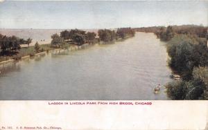 Chicago Illinois~Lincoln Park Lagoon from High Bridge~Boats along Shore~c1910 Pc