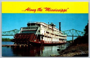 Transport~Sternwheeler Ship Seen Along The Mississippi River~Vintage Postcard