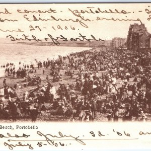 c1906 Portobello Beach, Scotland Crowd Vello Photo Postcard w/ Unused Stamp A71