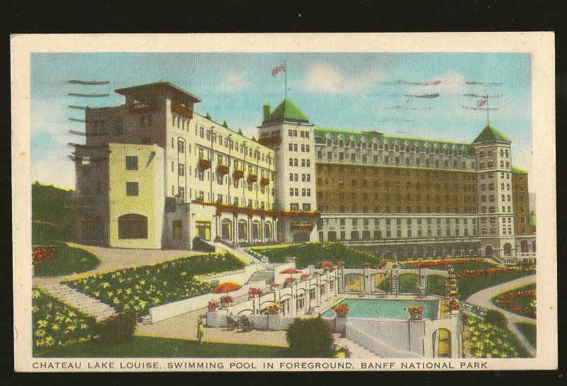 Postmarked 1944 Vernon BC Chateau Lake Louise Banff CPR Harmon Postcard