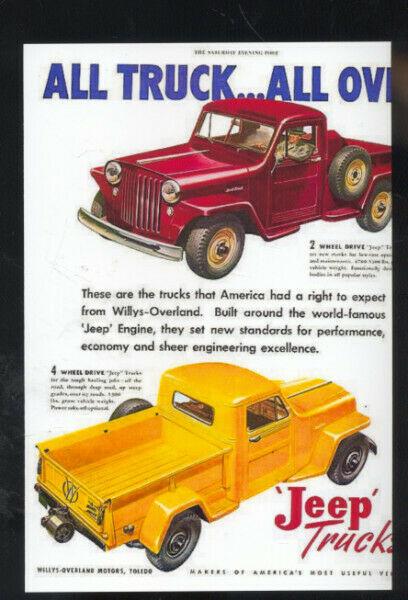 1947 WILLYS JEEP TRUCK CAR DEALER ADVERTISING POSTCARD '47 OVERLAND TRUCKS