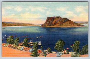 Boat Launch Beach Elephant Butte Lake Hot Springs New Mexico Linen Postcard NOS