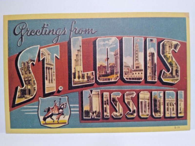 Greetings From St Louis Missouri Large Big Letter Postcard Linen Dexter Unused