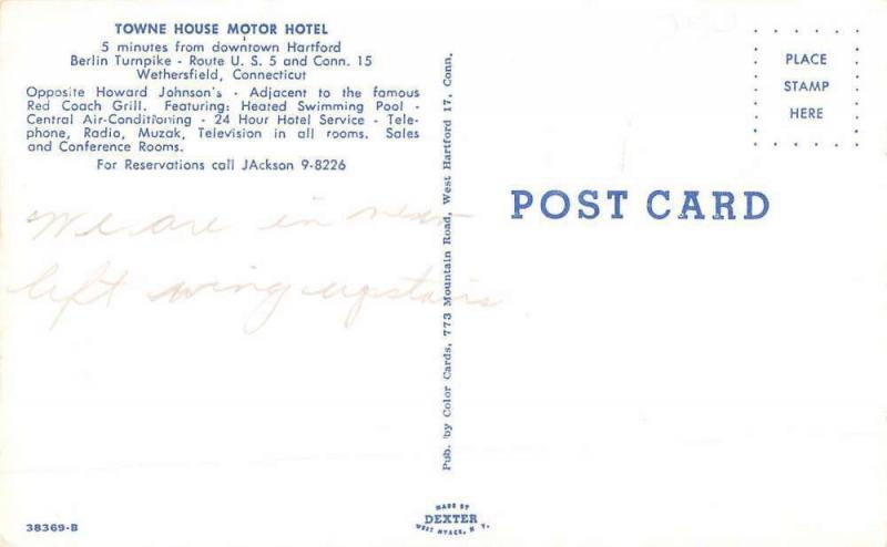 Wethersfield Connecticut Towne House Motor Hotel Vintage Postcard K68865