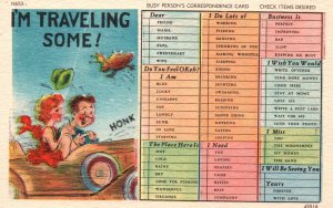 Busy Person's Correspondence Card I'M Traviling Some Man and Woman in Car
