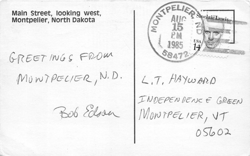 J16/ Montpelier North Dakota Postcard REPRINT 1985 Main Street  235