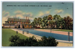 Des Moines Iowa IA Postcard Swimming Pool Club House Hyperion Club 1946 Vintage