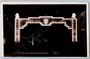 c1940s Southend-on-Sea, England RPPC Jubilee Arch Night Light Illuminated A187