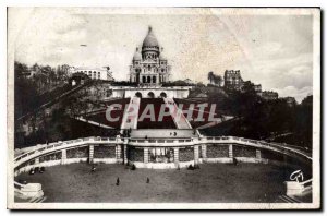 Old Postcard Paris and Sacre Coeur Wonders and monumental staircase