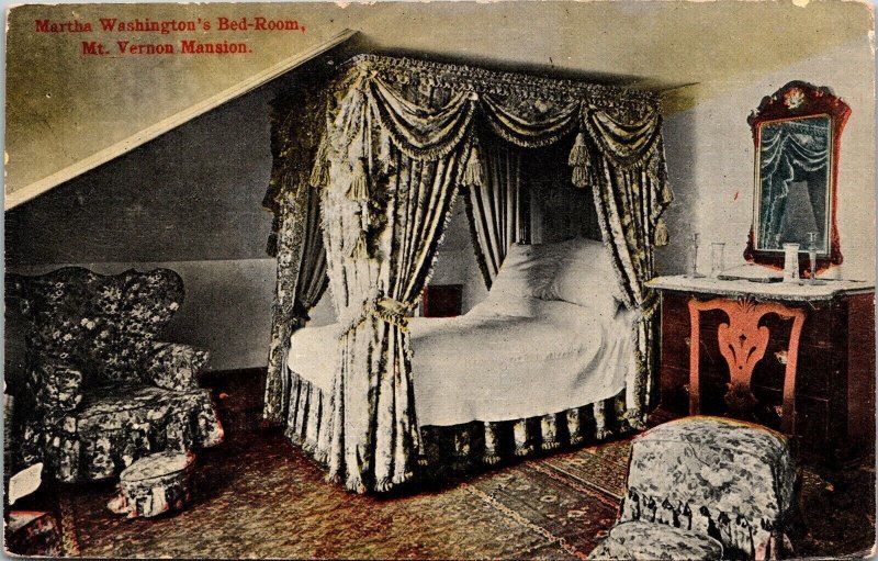 Martha Washington Bedroom Mt Vernon Mansion Virginia VA Antique Postcard UNP DB 