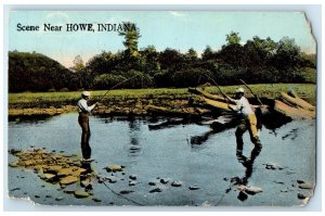 1915 Scene River Lake Two Man Fishing Grove View Near Howe Indiana IN Postcard