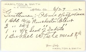 1922 Hamilton & Smith McArthur Ohio Advertising Postcard
